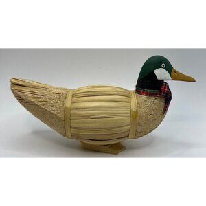 Mallard Duck Decoy Home Decor Natural Bamboo/ Reed/ Straw & Wood